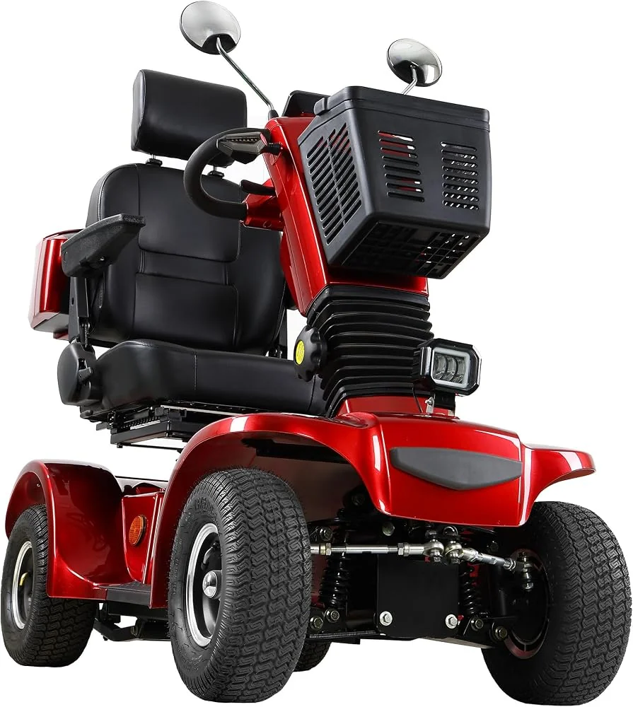 Mobility Scooters for Seniors and Adults, All-Terrain Mobility Scooter with Waterproof Cover, Heavy Duty 4-Wheel Electric Powered Mobility Cart Handicap Scooters, 1000W Motor (Red)